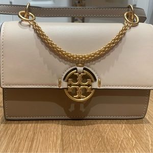 Tory Burch two tone tan and cream cross body with gold chain